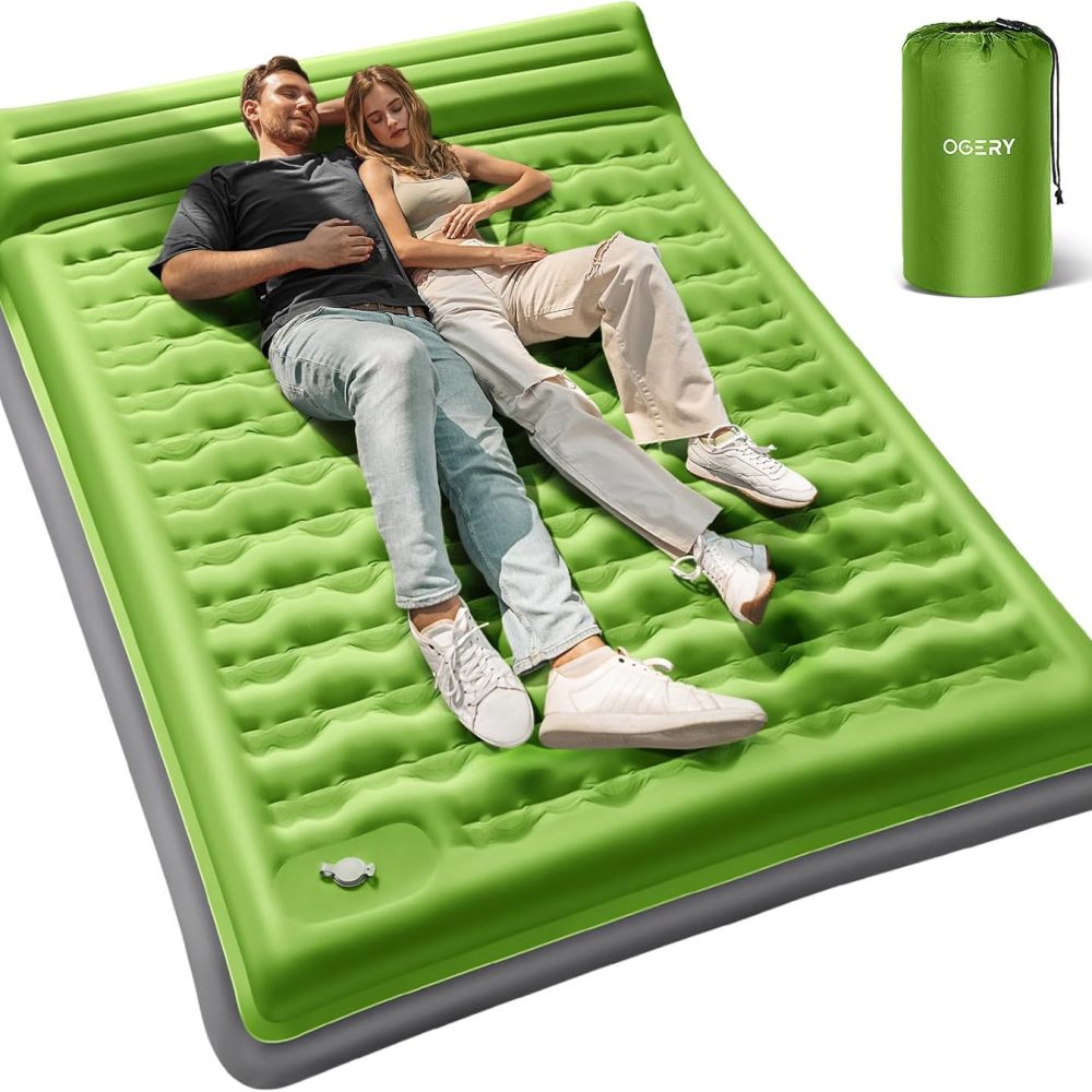OGERY Sleeping Pad for Camping, 6" Extra-Thick Reinforced Camping Sleeping Pad with Pillows & Built-in Foot Pump, Ultralight Self Inflating Air Mattress Mat for Tent Hiking Essentials Gear